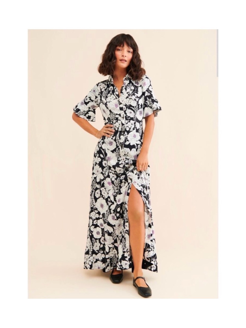 Maeve Anthropologie floral maxi shirt dress